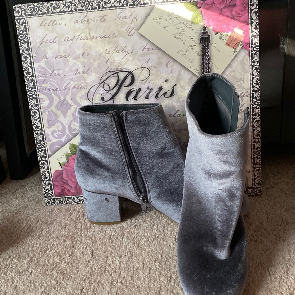 Silver velvet ankle boots